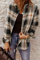Plaid Collared Neck Button Up Long Sleeve Shirt OutfitFlow